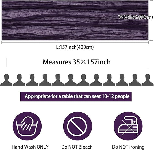 12 Pack 13Ft Cheesecloth Table Runner 35x157 Inch Boho Gauze Table Runner Cheese Cloth Long Rustic Table Runners for Wedding Bridal Shower Birthday Party Table Decor (Dark Purple)