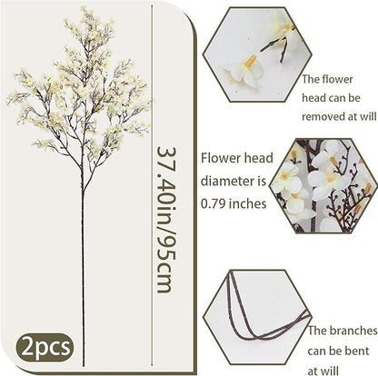 CISDUEO 2 Pcs Artificial Cherry Blossom Flowers Bulk White Fake Fall Flowers Branches Silk Babys Breath Flower Fall Floral Stems for Vase Indoor Home Decor Wedding Party Table Centerpiece Christmas