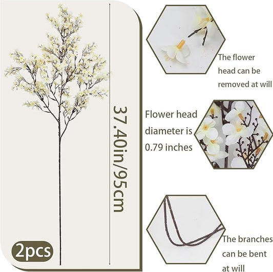 CISDUEO 2 Pcs Artificial Cherry Blossom Flowers Bulk White Fake Fall Flowers Branches Silk Babys Breath Flower Fall Floral Stems for Vase Indoor Home Decor Wedding Party Table Centerpiece Christmas