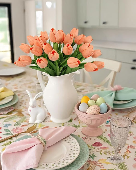 MACTING 30PCS Artificial Tulip Flowers Real Touch Fake Tulips Spring Faux Flowers for DIY Bouquet Floral Arrangements Table Centerpieces Kitchen Dining Room Home Mothers Day Decor(Light Orange)