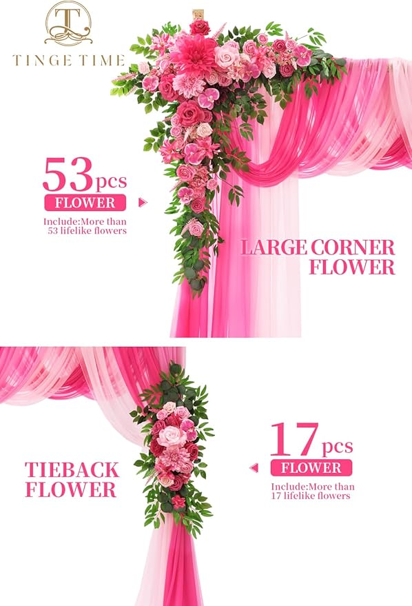 TINGE TIME Artificial Arch Flowers Kit Pack of 5, Wedding Decorations for Reception with Hanging Flowers, Wedding Arch Silk Floral Arrangements Ceremony Backdrop Bridal Shower Outdoor Party Decor