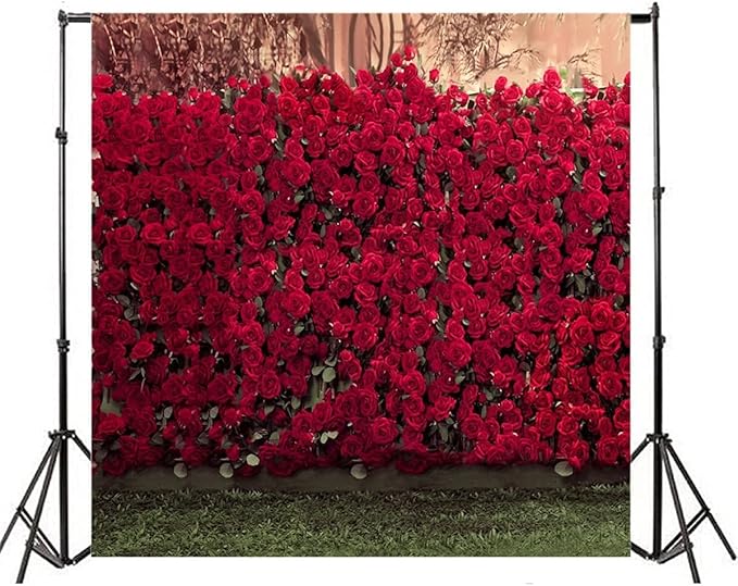 AOFOTO 6x6ft Rose Garden Backdrop Photography Background Romance Red Roses Flowers Park Wall Blurry Grass Floors Kids Toddler Girl Portrait Photo Shoot Studio Props Wedding Ceremony Video Drape Vinyl