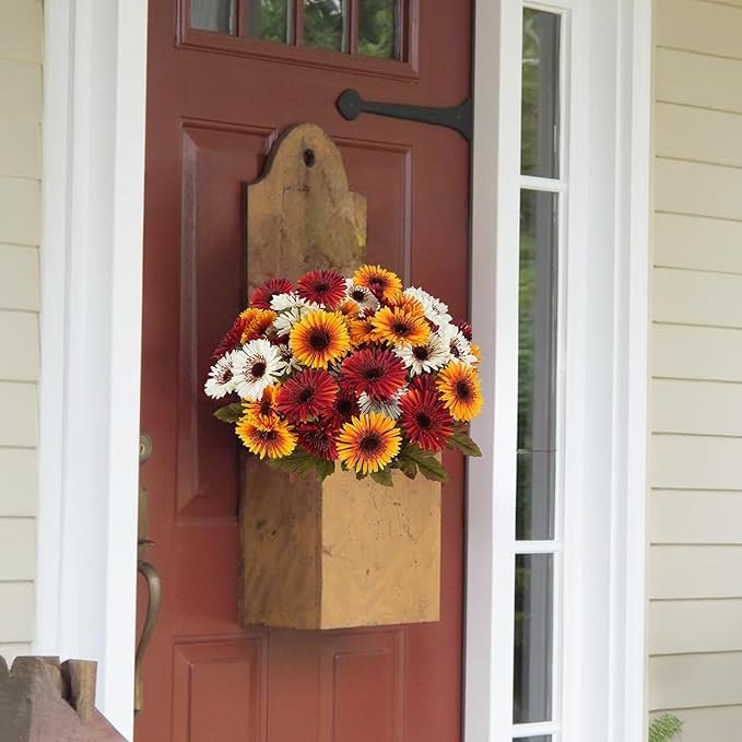 HUAESIN Artificial Fall Mum Flower for Outdoors 2 Bundles Autumn Cemetery Flowers Silk Daisy Bulk Plants for Home Porch Patio Farmhouse Thanksgiving Porch Garden Pots Planter Decor