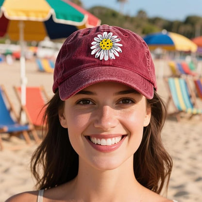 Waldeal Pickleball Hat for Women, Ajustable Embroidered Daisy Washed Denim Baseball Cap