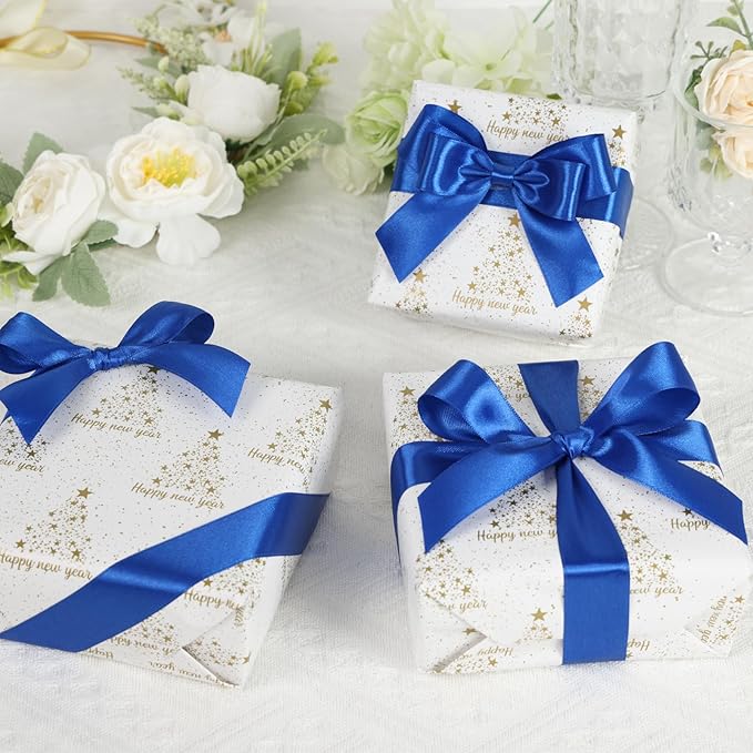 Blue Ribbon 1 Inch 60 Yards, Royal Blue Satin Ribbon for Gift Wrapping, Flower Bouquet, Graduation Lei, Crafts, Baby Shower, DIY Bows and Wedding Decorations