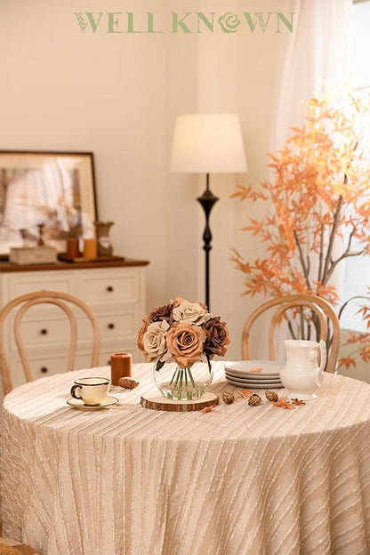 WELL KNOWN Silk Rose Artificial Flowers Arrangements with Vase, Artificial Coffee & Orange Rose Bouquet in Vase with Faux Water for Fall Home Party Wedding Table Centerpieces Decor & Gift (Earth)