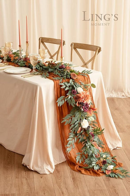 Ling's moment Terracotta Flower Garland - 6FT Eucalyptus & Rose - Sweetheart Table Decor for Wedding Reception, Fall Artificial Floral Garland for Mantle, Christmas Decoration, Burnt Orange