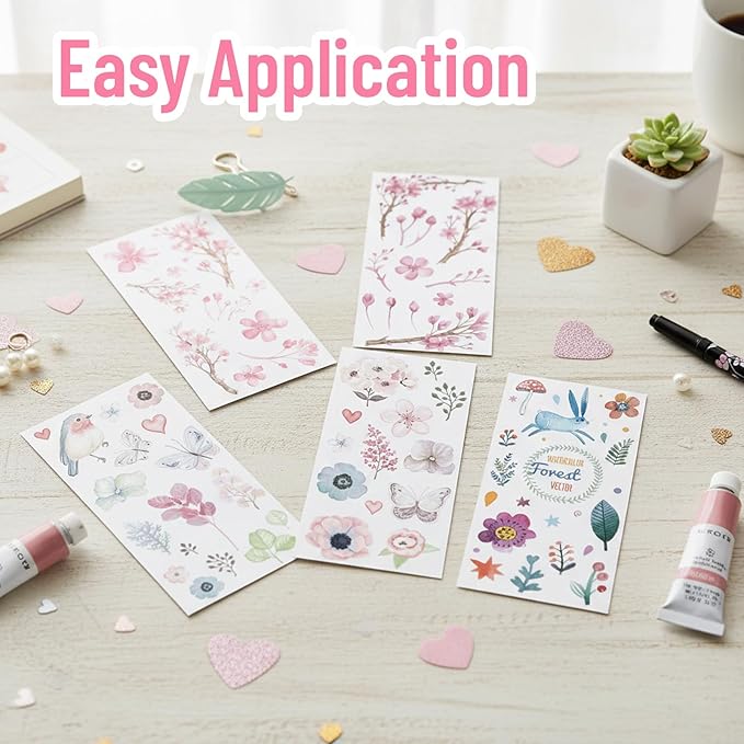 6 Pcs Cherry Blossom Stickers, The Fragrance of Flowers is Overwhelming, Floral Stickers Cherry Blossom Car Decal Design, Laptop Car Window Home Office Decor
