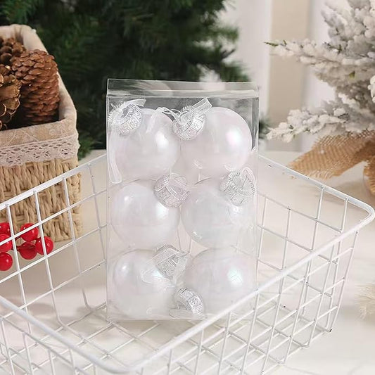 60MM Iridescent Plastic Ball - 6PCS Xmas Ornament Balls Set, Plastic Iridescent Decorative Hanging Ornaments for Xmas Tree Wedding Valentine's Day Party Decorations(White)