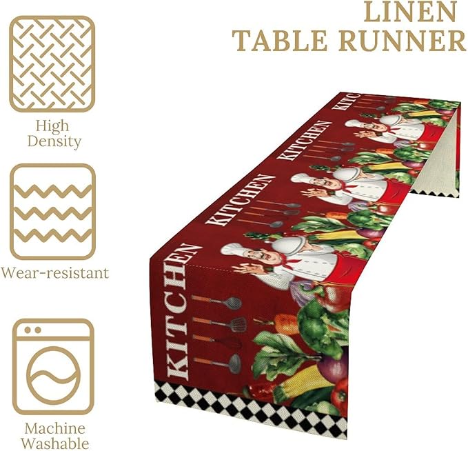 Chef Table Runner,Farmhouse Burlap Table Runners for Party Wedding, Chef Decorations for Kitchen, Chef Kitchen Decor 13x120in