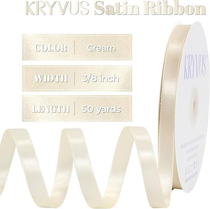 Cream Satin Ribbon, Double Faced 3/8 Inch X 50 Yards Cream Ribbon, Premium Satin Ribbon for Gift Wrapping, Crafts, Hair Bow Making, Sewing, Flower Bouquet, Wedding Party Decor