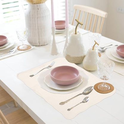 Quilted Placemats Set of 4 18"X13" Cotton Placemats Washable Cloth Table Mats for Kitchen Table (Cream White)