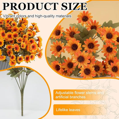 Artificial Mums 10 Bundles, Artificial Sunset Mums, Artificial Outdoor Sunset Mum-s Flowers - UV Resistant, Waterproof, Windproof, Reflecting Autumn Vibe (Gold - 10 Bundles)