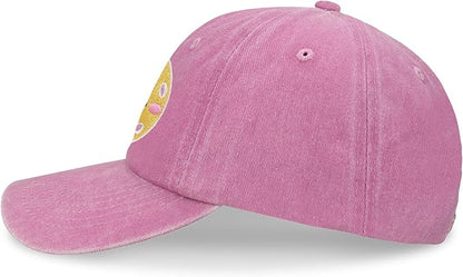 Pickleball Hat for Women Men, Adjustable Embroidered Cotton Smiley Face Washed and Distressed Baseball Cap Pink