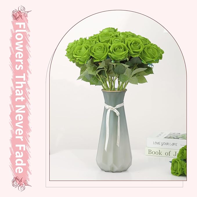 102 PCS Green Roses Artificial Flowers,Fake Green Roses Bouquet,Greens Artificial Silk Rose with Stems for Wedding Flowers Decoration, Valentines Day, Bridal Bouquet Rose,Wedding Decoration