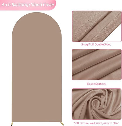 Wokceer 6FT Wedding Arch Cover Spandex Fitted Wedding Arch Stand Covers Round Top Nude Brown Chiara Arch Cover for Birthday Party Ceremony Banquet Decoration