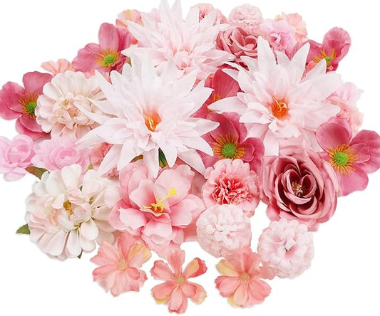 56 PCS Pink Fake Flowers Heads, Bulk Silk Flowers for Crafts, Mini Faux Flower Heads for DIY Wreath, Wedding Birthday Party Decor, Centerpieces, Home Decoration