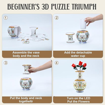 3D Puzzle Vase, 160 Curved Pieces DIY Flower Vase Craft Kit & 3D Puzzles for Adults, Creative Jigsaw Art Project Home Décor Centerpiece, (C-Imperial Palace Pattern)