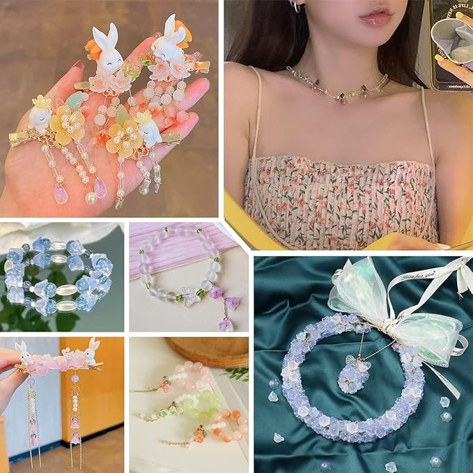 LadayPoa 350pcs Glass Bellflower Beads for Jewelry Making Trumpet Flower Beads Gradient Clear Cute Bead for Bracelets Making Aesthetic Bead Charms for DIY Necklace Decoration-Mixed Colors