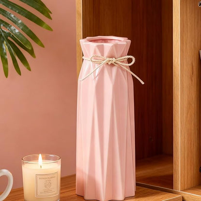 Ceramic Pink Vase Flower Vase for Home Decor Modern Style 9.5 inch Tall Vase for Table Shelf Home Decor Vase for Fireplace Bedroom Kitchen Living Room Wedding Office Desk Birthday Gifts