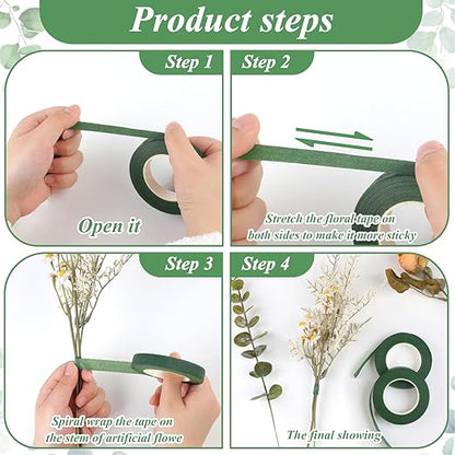 Phinus 9 Rolls Floral Tape, 1/2 Inch x 30 Yard Flower Tape, Green Floral Tape for Floral Crafts Supply, Bouquet Stem Wrapping, Wedding Bouquet (Dark Green)
