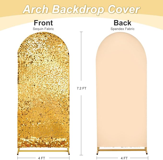 7.2FT Gold Sequin Backdrop Cover: Big Payette Glitter Fabric Arch Covers for Birthday Party Baby Shower Decorations