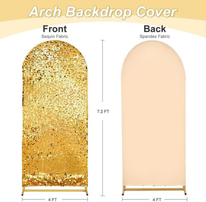 7.2FT Gold Sequin Backdrop Cover: Big Payette Glitter Fabric Arch Covers for Birthday Party Baby Shower Decorations