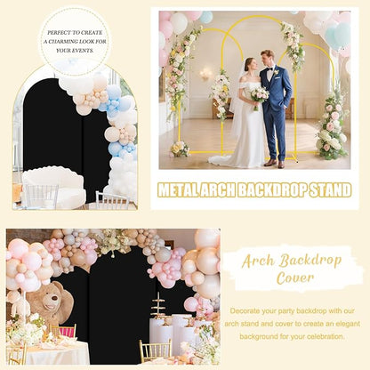 FUHSY Metal Arch Backdrop Stand and Cover Set - 6FT, 6.6FT, 7.2FT - Black - Wedding, Baby Shower, Party - Metal & Spandex