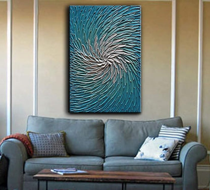 YaSheng Art - Contemporary Art Oil Painting on Canvas 3D Metallic Blue and Silver Texture Abstract Art Pictures Canvas Wall Art Paintings Modern Home Decor Abstract Paintings Ready to hang24x36inch