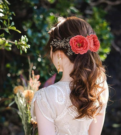 16pcs Peonies Artificial Flowers Head Red Austin Roses Vintage Burnt Flowers Silk Rose Head with Stems for DIY Flower Wedding Bouquets Centerpieces Home Decoration (Red)