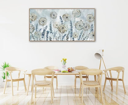 VEAEE Farmhouse Canvas Wall Art - Flowers Dandelion Wall Pictures,Living Room Decor,Nature Artwork Prints Abstract Grass Paintings for Bedroom Home Office Decoration 24"x48"