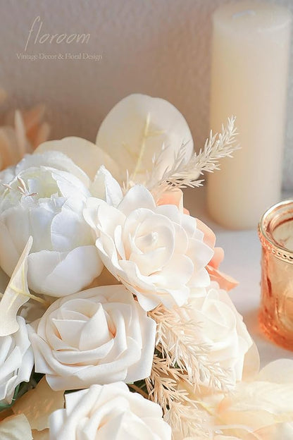 Floroom Artificial Gardenia Flowers 2.7" 25pcs Real Looking Cream Foam Fake Flowers with Stems for DIY Wedding Bouquets Bridal Shower Centerpieces Floral Arrangements Party Tables Home Decorations