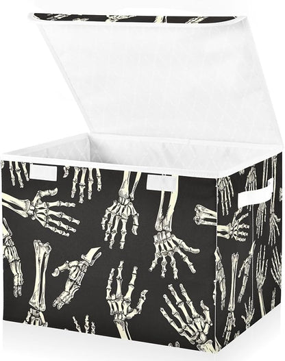 Halloween Baskets Collapsible Storage Bins with Lids, Skeleton Hands Halloween Storage Boxes Clothes Baskets for Organizing