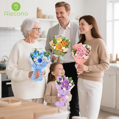 Alecono Crochet Flower Bouquet, Knitted Flowers, Pink Handmade Bouquet of Flowers for Lover Anniversary Birthday Party Mother's Day Graduation Gifts (Include Card)