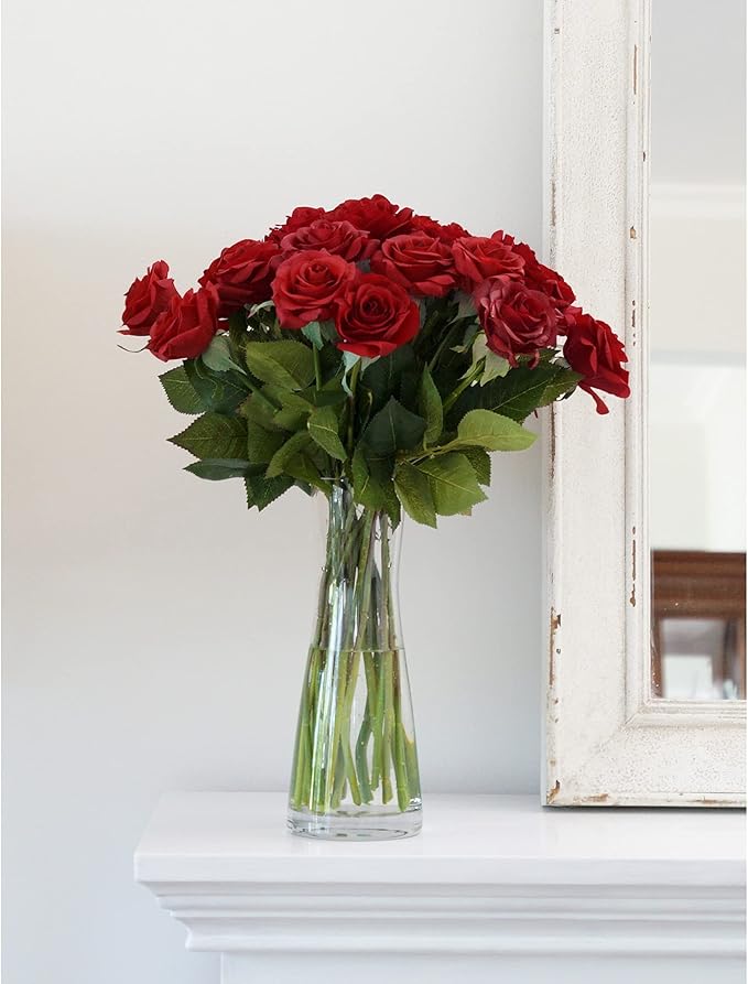 FiveSeasonStuff Fake Roses Wedding Flowers Real Touch Silk Red Artificial Flowers 12 Stems
