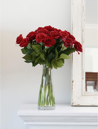 FiveSeasonStuff Fake Roses Wedding Flowers Real Touch Silk Red Artificial Flowers 12 Stems