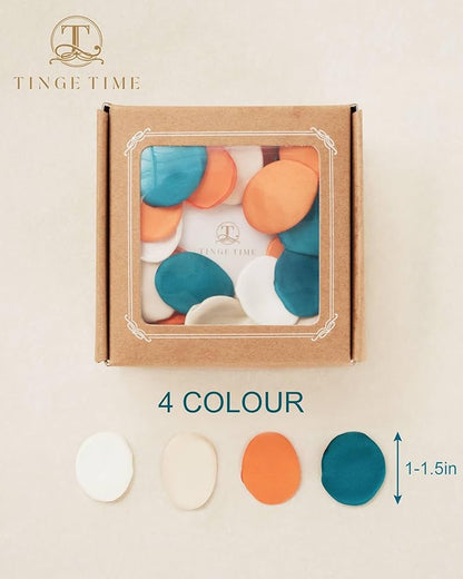 TINGE TIME 400pcs Silk Flower Petals for Wedding, Rose Petals for Decoration, Fake Flower Petals for Bridal Showers, Flower Girl Petals for Anniversaries and Parties (Burnt Orange & Peacock Green)