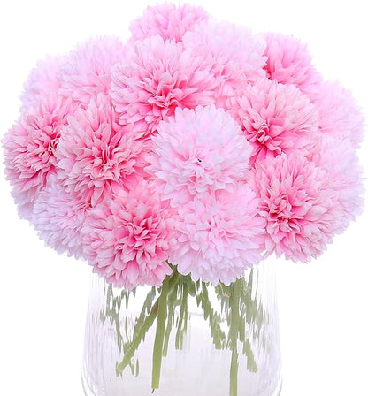 Kimura's Cabin 20Pcs Fake Mums Flowers Artificial Silk Ball Flower Faux Chrysanthemum Wedding Arrangements Bouquets Home Garden Table Centerpieces (Pink Light Pink)