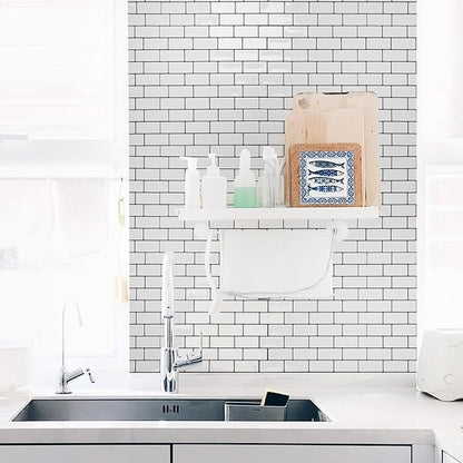 Art3d 10-Sheet Peel and Stick Backsplash Tile for Kitchen - 12”×12” Stick on Wall Tile for Kitchen Bathroom Countertop Living Room, Warm White with Black Grout