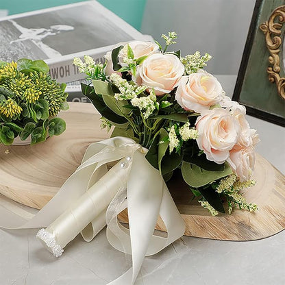 CYANLUX Wedding Bouquets for Bride Bridesmaid Bouquet Champagne White Artificial Roses Flowers for Wedding Valentine's Day Church Home Decoration (1#Champagne)…