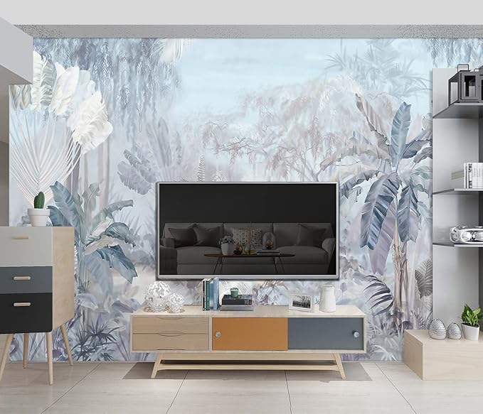 Tropical Botanical Wallpaper Woodland Forest Tree Bedroom Banana Leaf Plant murals Aesthetic Room Decor Living Room tv Background Large Wall Mural - 137"x96" Not Peel and Stick
