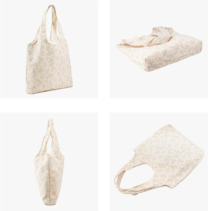 Canvas Tote Bag, Large Capacity Shoulder Bag with Inner Pockets, Foldable Shopping Bag