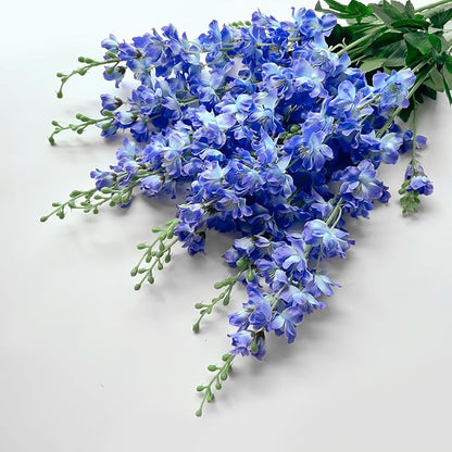 8 pcs Blue-Purple Delphinium Artificial Flowers, 34.25''Artificial Snapdragon Flowers Tall Fake Flowers Silk Flowers Faux Delphinium Bulk for Tall Vase Home Wedding Garden Table Decor (Blue-purple)