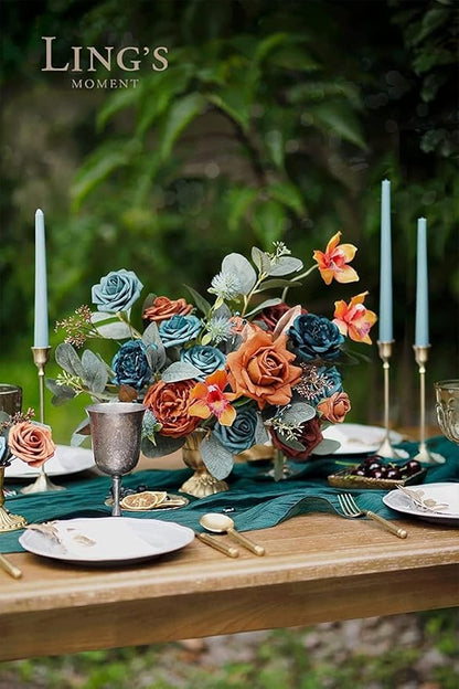 Ling's moment Artificial Flowers, 50Pcs 3" Roses in Teal Shades, Realistic DIY Foam Floral Decor for Wedding Bouquets/Centerpieces, Outdoor Party Backdrops, Room/Table, and Garden/Pot Decorations