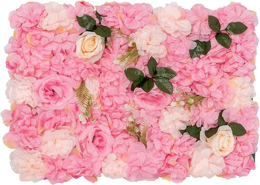 20 PCS Artificial Flower Wall Panel,Each Panel 24" x 16"3D Silk Rose Hydrangea Floral Backdrop,Handmade Eco-Friendly Flower Wall Photo Backdrop Decor (type2)
