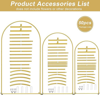 Wedding Arch Backdrop Stand Set of 3(7.3FT/6.6FT/6FT),Metal Balloon Arch for Wedding Ceremony Baby Shower, Outdoor Indoor Birthday Party,Garden Floral Arch Backdrop Stand Decoration, Gold