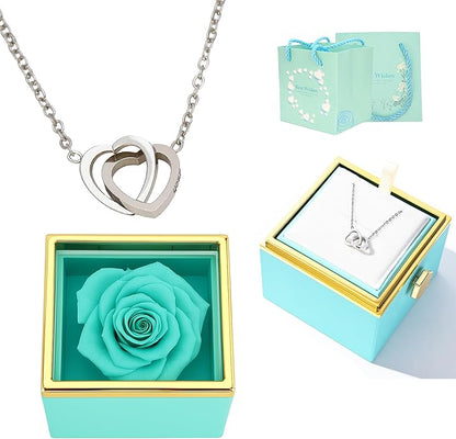 ‌TINGKU Eternal Real Rose Gift Box for Women, Preserved Rose with Customized Name Engraved Heart Necklace, Personalized Romantic Gift for Wife, Girlfriend, Mom, Mother's Day Love Keepsake