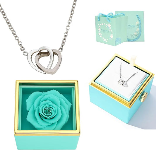 ‌TINGKU Eternal Real Rose Gift Box for Women, Preserved Rose with Customized Name Engraved Heart Necklace, Personalized Romantic Gift for Wife, Girlfriend, Mom, Mother's Day Love Keepsake