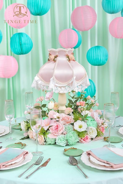 TINGE TIME Artificial Flowers Mint Green & Pink Flower Combo for DIY Wedding Bouquets Table Centerpieces Arrangements Party Baby Shower Home Summer Decorations
