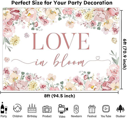 Sensfun Love in Bloom Bridal Shower Decorations Backdrop Rose Pink Wildflower Wedding Shower Background Boho Floral Engagement Banner Wedding Bachelorette Party Decorations Supplies 8x6ft